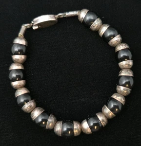 Vintage Sterling Armband schwarze Perlen Mexiko Unisex - Bild 1 von 6