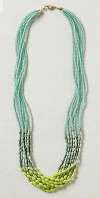 Anthropologie Layered Glass Seed Bead Resin Necklace Beaded Green Multi-strand  - Image 1 of 4