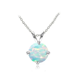 Sterling Silver Created White Opal 7mm Round Solitaire Necklace - Picture 1 of 3