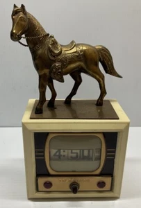 50's MCM Television TV Clock Light Rolling Numbers Tele Vision W/ Horse - Picture 1 of 10