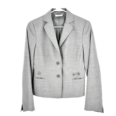 Blazer Akris Punto Mujer Gris Lana Suave Elastizado Ajustable Talla 4 Oficina Carrera Foto 1 de 4