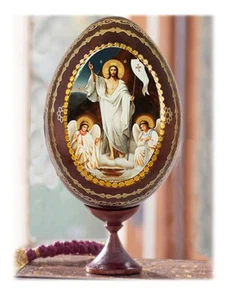 Jesus Christ Resurrection Wooden Russian Icon Egg 6" on egg stand Easter Gift - Picture 1 of 1