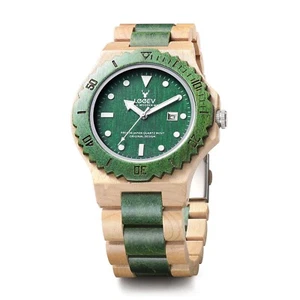 LEEEV Wood Watch Mens Handmade Wooden Watch for Men Xmas Day Gift Green - Picture 1 of 7