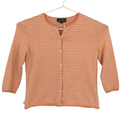 LRL Ralph Lauren 女式毛衣中号橙色开衫长袖纽扣针织 — 第 1/4 张图片