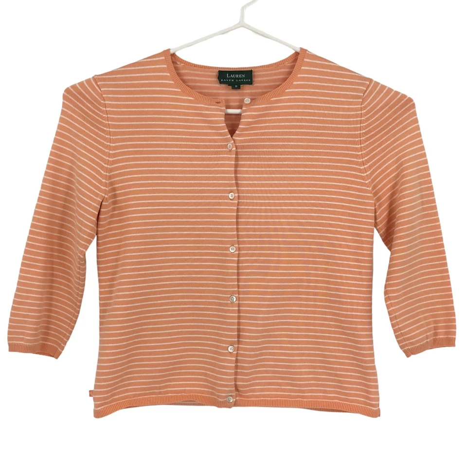 Suéter LRL Ralph Lauren Mujer Mediano Naranja Cárdigan Manga Larga Botón Tejido Foto 1 de 4