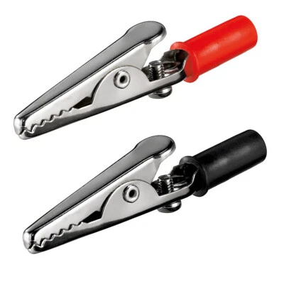 2x Krokodilklemme mit Schraube 55mm Rot+Schwarz Bananenstecker Abgreifklemme