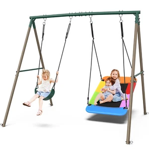 440lb Metal Swing Set for Backyard Outdoor Heavy Duty Kids Playset with 2 Swings - Picture 1 of 7