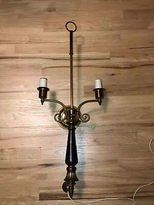 Французская империя черная латунная кожаная бульотная лампа настенное бра 30 дюймов - Изображение 1 из 4