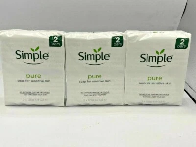 Simple Pure Soap Bar Face & Body Soap For Sensitive Skin Twin Pack 6 x 100g Bars