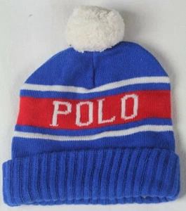 Polo Ralph Lauren USA Royal Blue Red Wool Pom Pom Beanie Hat Skull NWT - Picture 1 of 1