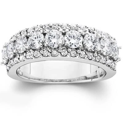 1 1/2ct Diamond Wedding Ring Womens Anniversary Band 14k White Gold - Image 1 of 4
