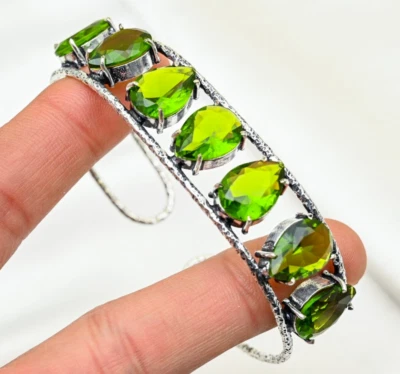 Lavish Peridot Bracelet Gemstone 925 Sterling Silver Handmade Statement Jewelry - Image 1 of 4