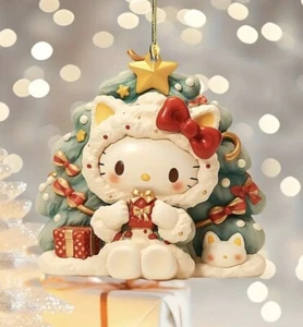 Christmas Hello Kitty With Gift Acrylic Christmas Decoration Flat Tree Ornament - Picture 1 of 3