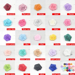 5-100pcs 4cm Satin Ribbon Rose Flowers Sewing Appliques Craft Wedding Decoration - Picture 1 of 37