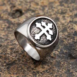 Classic Cross of Lorraine Ring Stainless Steel Catholic Lorraine Cross Signet - Picture 1 of 24