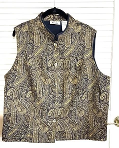 Gobelin Knopfleiste Weste EINHEITEN Damen Gr. XL blau gold Paisley gefüttert Vintage - Bild 1 von 13