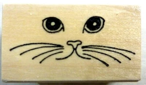 Estampilla de goma montada en madera con cara de gato - Imagen 1 de 1
