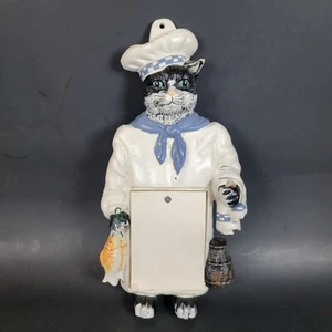 Wrought Iron Cat Chef Notepad Pencil Holder Plaque Wall Hanging - Picture 1 of 6