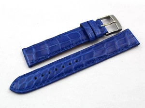 Cinturino Vera Pelle Cocco Blu Elettrico 18/16mm Fibbia Acciaio Alta Qualità New - Imagen 1 de 4