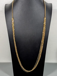 Liz Claiborne Gold Tone Multi Chain Long Layering Neckalce Retro Classic Chic - Picture 1 of 11