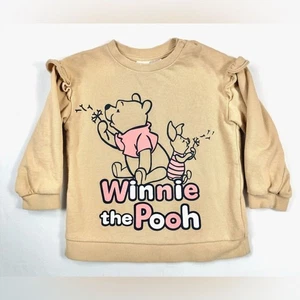 DISNEY X H&M Winnie the Pooh & Piglet Ruffle Sleeve Butter Yellow Sweatshirt 2T - Picture 1 of 8