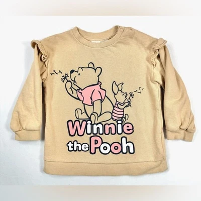 DISNEY X H&M Winnie the Pooh & Piglet Ruffle Sleeve Butter Yellow Sweatshirt 2T - Image 1 of 4