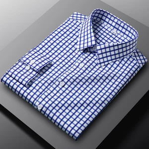 Camisas elásticas formales de negocios para hombre mangas largas a cuadros informales camisas de vestir Prendas para el torso - Imagen 1 de 8