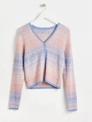Oliver Bonas Pink Blue Ombre Wavy Knit Top Cardigan 12 Metallic Striped Button - Image 1 of 4