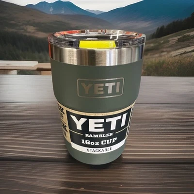 YETI Rambler 16 oz STACKABLE Cup w/ MAGSLIDER lid Camp Green- Firefly Yellow - Image 1 of 3