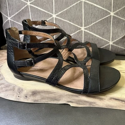 ABEO Sandals Sz 9N NARROW Black Leather Rear Zip Gladiator Arch Support STELLA - Image 1 of 4