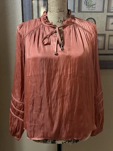 Rachel Zoe Burnt Orange Rust Long Sleeve Bohemian Blouse Long Poet Sleeves S NWT - Picture 1 of 7