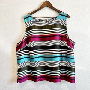 Talbots Tank Top Plus Size 3X Petite Stripe Sleeveless Satin Side Zip Slit NWOT - Picture 1 of 9