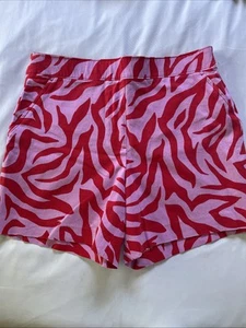 Spanx Women’s Shorts Zebra On The Go Printed Red Pink Pull On Elastic Waist M - Picture 1 of 7