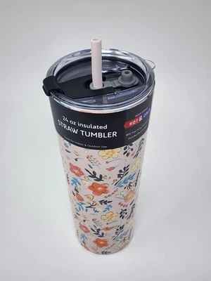 Thirstystone от Cambridge 24 унц. Изолированный соломенный стакан горячий и холодный, розовый цветочный - Изображение 1 из 4