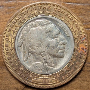 1920 Lucky Charm Most Worthy Cause Encased Buffalo Nickel Good Luck Token - Picture 1 of 2