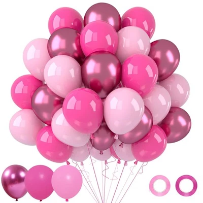 50 Pack Pink Metallic Balloons for Birthday, Baby Shower, and Party Decor - Image 1 of 4