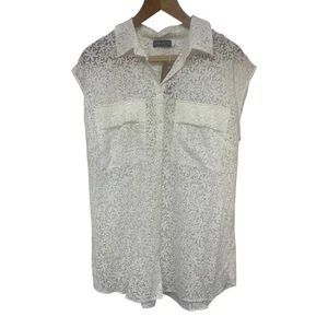 Mint Velvet Cream Sheer Floral Pattern Top Long Line Cap Sleeve Dressy Size L - Picture 1 of 7