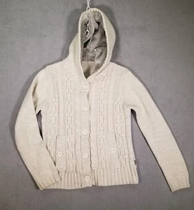 The North Face Womens Size M Wool Cardigan Sweater Button Front Fur Lined Hood - Picture 1 of 14