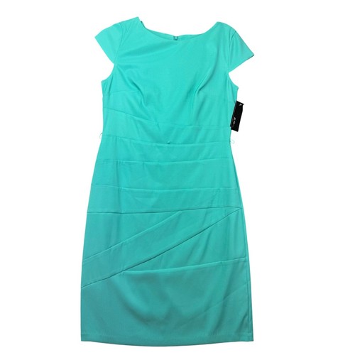 Abito ALYX donna 8 verde acqua manica corta elasticizzato twill schiuma di mare midi tinta unita nuovo con etichette