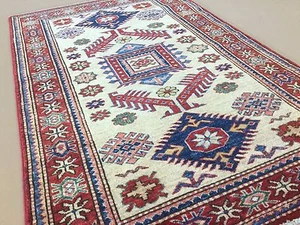 3',0" x 4'8" Beige Rot Feine Qualität Geometrisch Allover Orientteppich Handgeknüpft - Bild 1 von 12