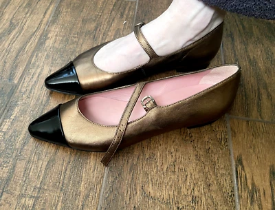 Pretty Ballerinas gold and black women's flats size 6.5 (37) - Image 1 of 4