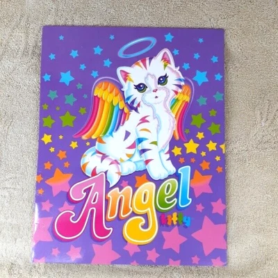 Carpeta Lisa Frank NUEVA Angel Kitty CHRISSY 2 Bolsillos Escuela Portafolio Púrpura Foto 1 de 3