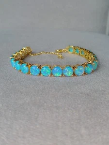 Gold Blue Opal Tennis Bracelet | Opal Bracelet | Opal | October Birthstone - Picture 1 of 17