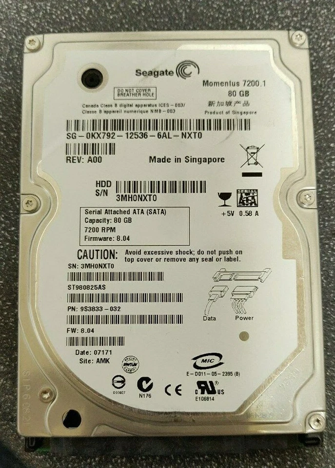 Dell KX792 ST980825AS 80GB 7.2K RPM 2.5" SATA Hard Disk Drive - Image 1 of 1