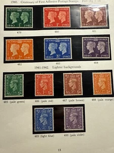 1940-1942 GRAN BRETAÑA CENTENARIO DE PRIMEROS SELLOS POSTALES ADHESIVOS LIMPIOS - Imagen 1 de 2