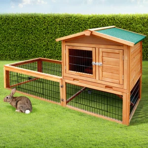 Wooden Rabbit Hutch Chicken Coop With Ramp Guinea Ferret Hamster Outdoor House - Picture 1 of 8