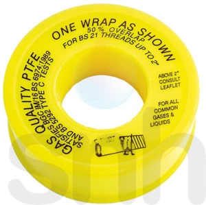 Gas PTFE Tape Seal Fitting Sealing Pipe Threads 12mm x 5mtr Gas Approved Yellow - Picture 1 of 4