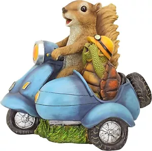 Squirrel and Turtle on The Motorcycle Garden Patio Lawn Statue Hand Painted 11"H - Picture 1 of 6