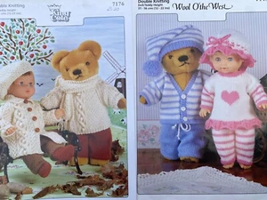 2 Knitting Patterns Doll or Teddy Clothes King Cole 7146 & Wool O' the West 7140 - Picture 1 of 3