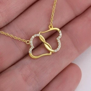 0.50Ct Round Lab Created Diamond Double Heart Shape Pendant 14K Yellow Gold Over - Picture 1 of 4